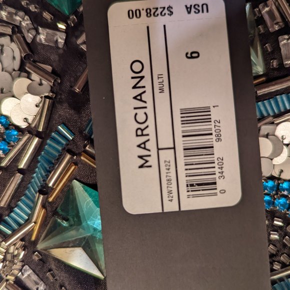 new Marciano black satin mini skirt size 6 with jewels encrusted around skirt - Picture 3 of 5